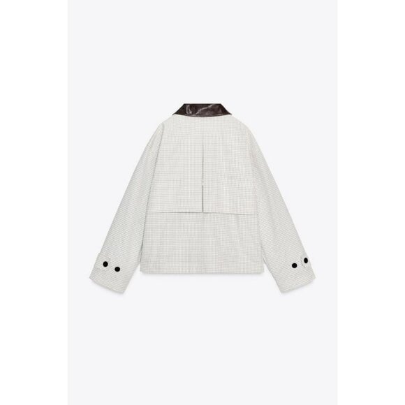 ZARA ZW COLLECTION LEATHER COLLAR SHORT TRENCH COAT - Picture 8 of 9